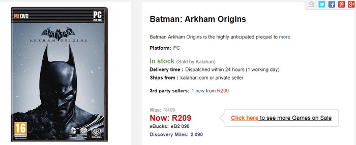 Batman Arkham Origins special from Kalahari