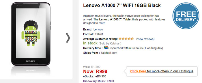 Lenovo A1000 tablet special from Kalahari