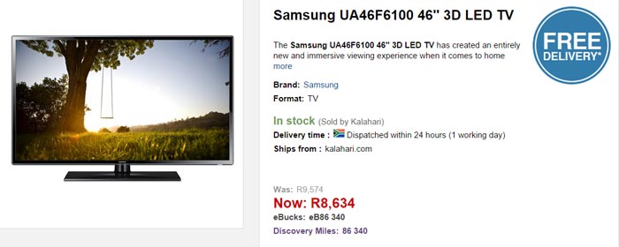 Samsung 46 inch LED 3D TV special from Kalahari