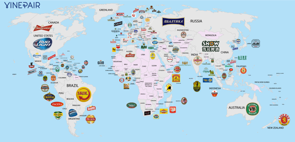 Map of the world by beers