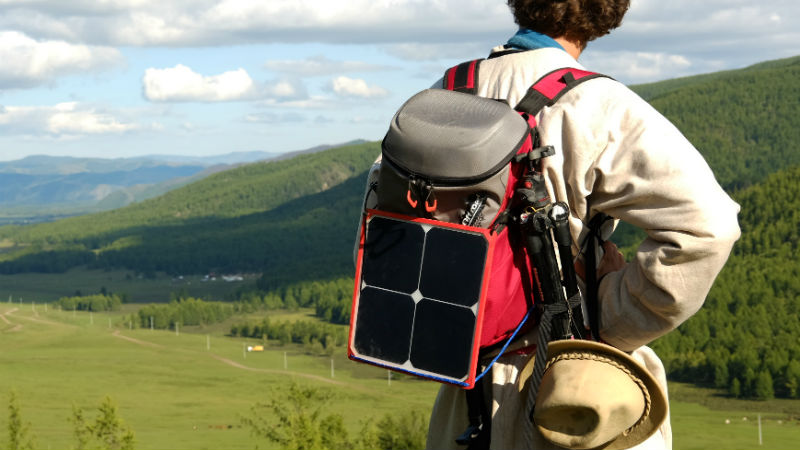 Energy flyer on a backpack